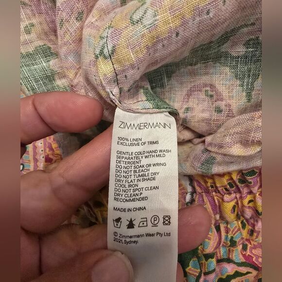 Zimmermann Green & Multicolor Linen Paisley Trouser Pants Size 4 - Picture 3 of 14